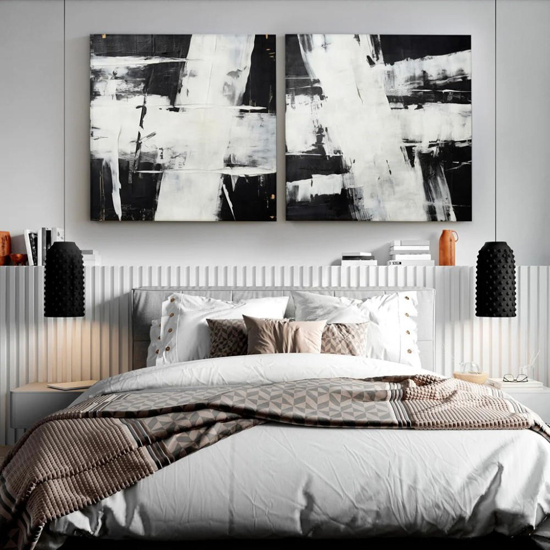 Quadro astratto bianco e nero moderno 90x90 cm acrilico su tela