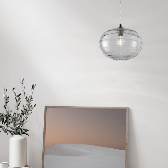 Lampada a sospensione vetro sfera trasparente grigio