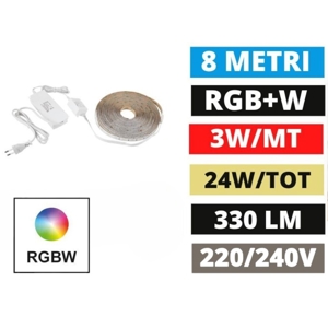 Bobina striscia led rgb 8mt 220v 3wmt da 2700k a 6500k