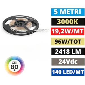 Strip striscia led bobina 5 mt 19w 3000k 24v dc gea luce