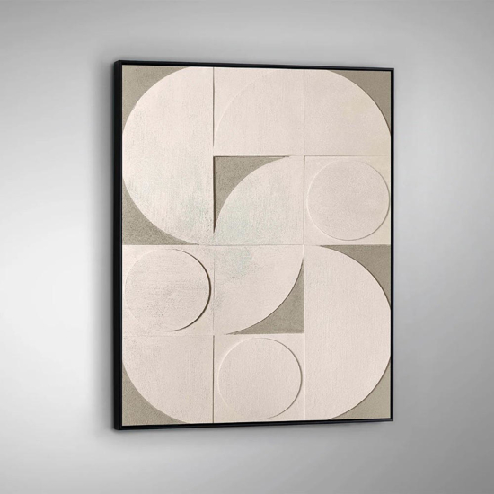 Quadro astratto bassorilievo geometrico 90x120 cm cornice nera