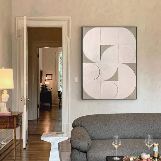 Quadro astratto bassorilievo geometrico 90x120 cm cornice nera