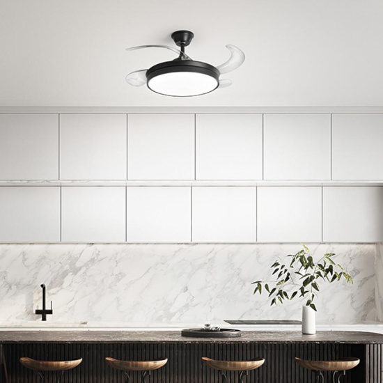 Plafoniera con ventilatore perenz open nero led cct ambienti da 13 a 20mq