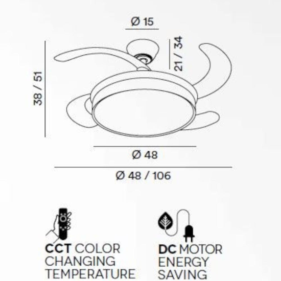 Plafoniera con ventilatore perenz open nero led cct ambienti da 13 a 20mq