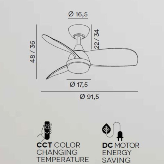 Perenz milo piccolo ventilatore bianco da soffitto ambienti <13mq led cct