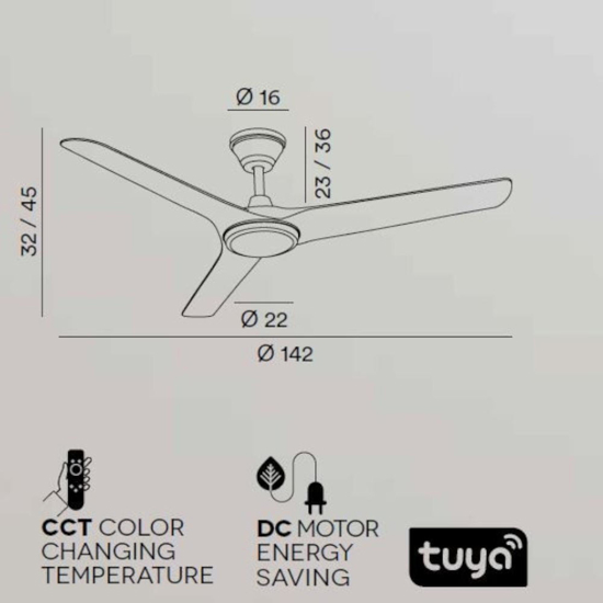 Grande ventilatore da soffitto bianco perenz nova led cct ambienti >20mq