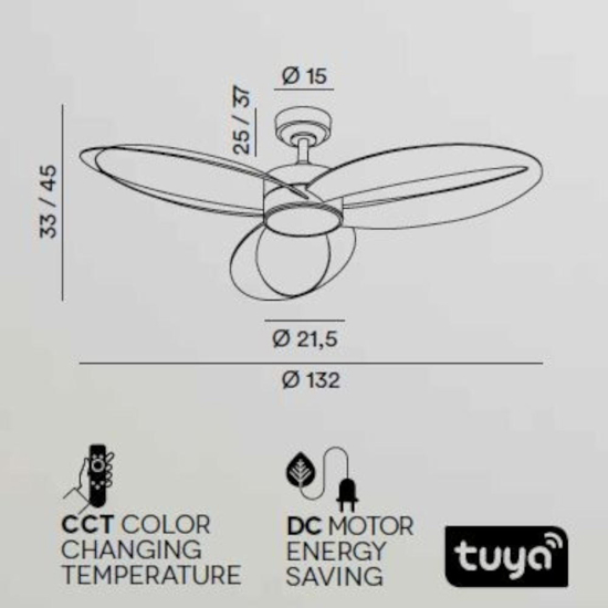 Ventilatore da soffitto perenz elio bianco con luce led cct ambienti da >20mq