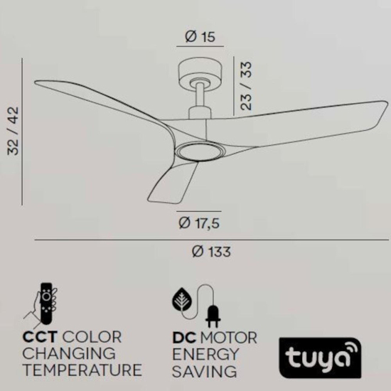Perenz loki ventilatore bianco da soffitto led cct ambienti >20mq