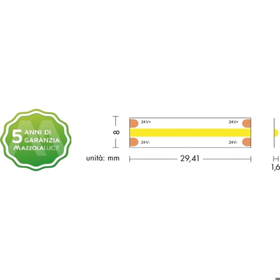 Striscia led cob 2700k 11,2w-mt 24vdc cri90 bobina 5mt