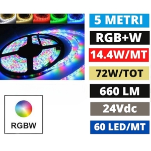 Gea luce striscia led bobina 5mt rgb+4000k 14,4w-mt 24v dc