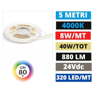 Gea luce bobina 5mt striscia led cob 8w-mt 4000k 24vdc
