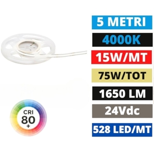 Gea luce  bobina 5mt striscia led cob 15w-mt 4000k 24v dc