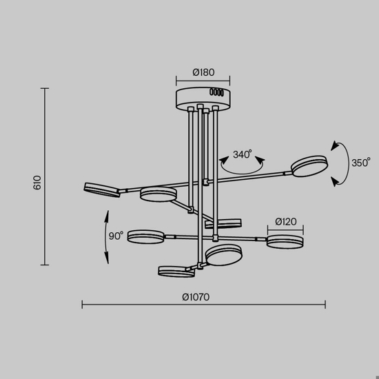 Maytoni fad lampadario moderno led 49w 3000k orientabile