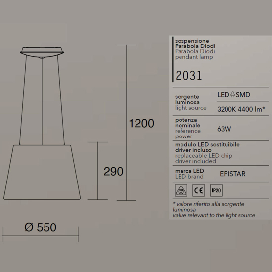 Affralux parabole diodi lampadario da cucina moderna bianco led 63w 3200k