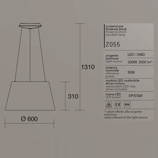 Affralux parabole diodi lampadario da cucina bianco led 50w 3200k