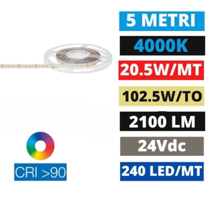 Bobina 5mt ideal lux striscia led 19,2w-mt 4000k 24vdc cri90