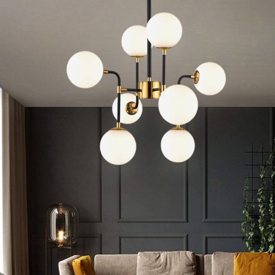 Lampadario nero oro per soggiorno moderno fp
