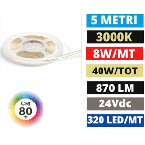 Gea luce bobina 5 mt striscia led cob 24vdc 8w-mt 3000k