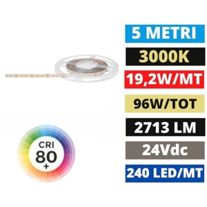 Bobina 5mt strip striscia led smd 2835 24v dc 3000k gea luce