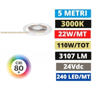 Gea luce bobina 5mt strip led 22w-mt 24v dc 3000k