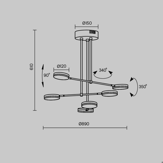 Maytoni fad lampadario moderno led 40w 3000k nero 6 luci