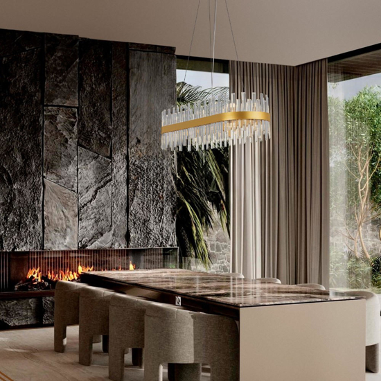 Lampadario moderno ovale finitura oro  con cristalli