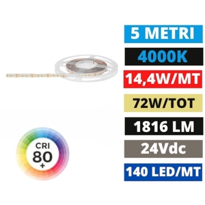 Gea luce bobina 5mt striscia led 14,4w-m 24v dc 4000k gea luce