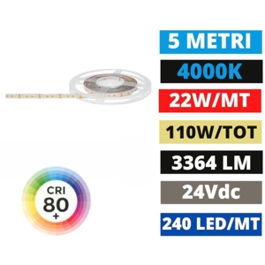 Bobina 5 metri striscia led 22w 24v dc 4000k gea luce