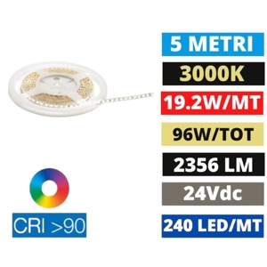 Striscia gea luce bobina 5mt 19,2w-mt 3000k 24v dc cri90