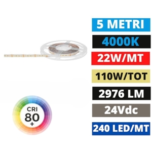 Bobina 5mt strip led 22w-mt 4000k 24v dc cri90 gea luce
