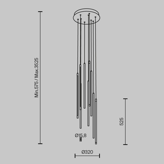 Maytoni light stick lampada a sospensione led 46w 3000k con pendenti