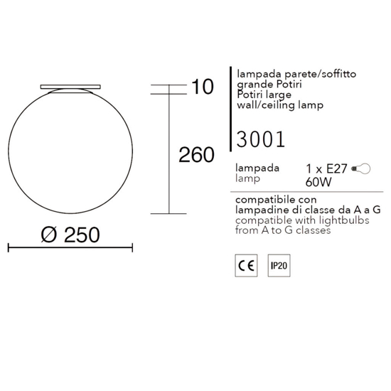 Affralux applique potiri moderna sfera vetro bianco 25cm