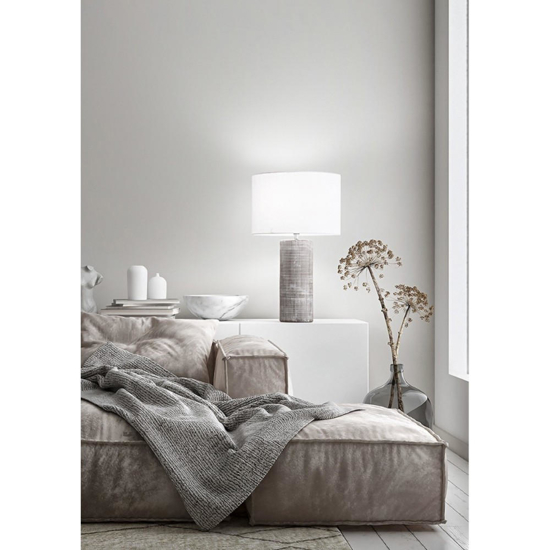 Lampada da tavolo tribale perenz grigio cemento paralume tessuto