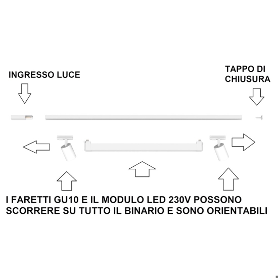 Sistema binario led modulo nero 28w 3000k con spot orientabili