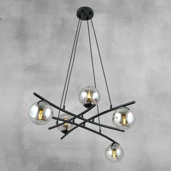 Lampadario moderno per soggiorno nero sfere vetro grafite fp