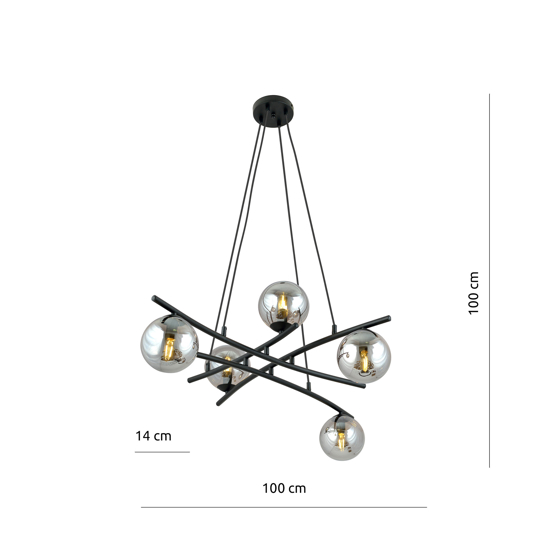 Lampadario moderno per soggiorno nero sfere vetro grafite fp