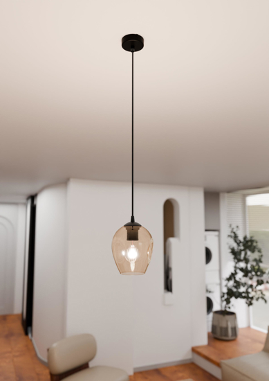 Lampada sospensione pendente boccia vetro ambra fp