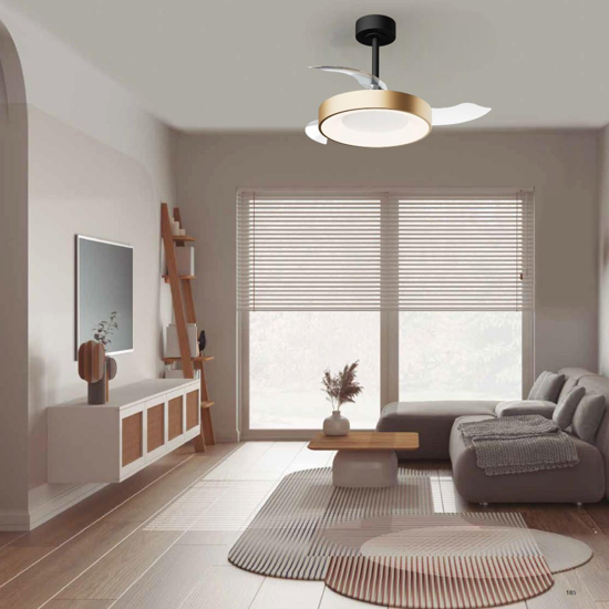 Plafoniera con ventilatore da soffitto nero e oro luce led cct