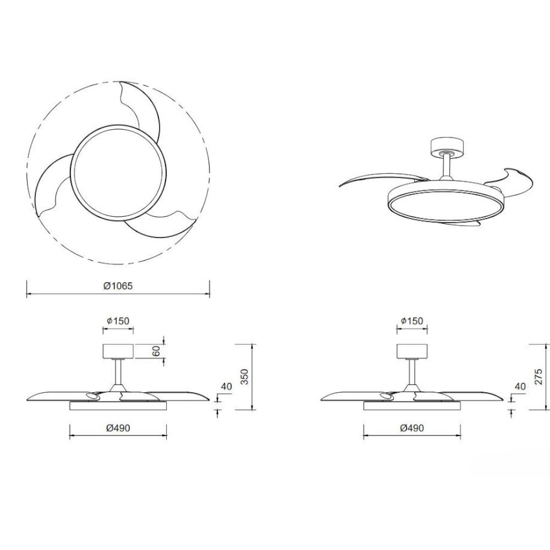 Plafoniera con ventilatore design moderno led dc motor inverter