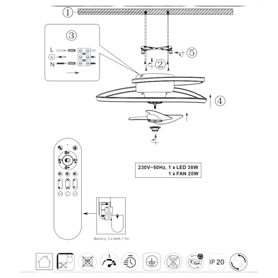 Ventilatore a plafoniera con luce da soffitto bianco design moderno