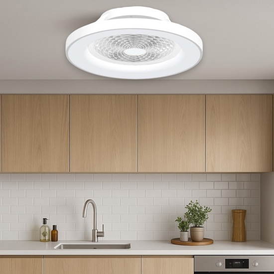 Ventilatore moderno a plafoniera con luce da soffitto bianco