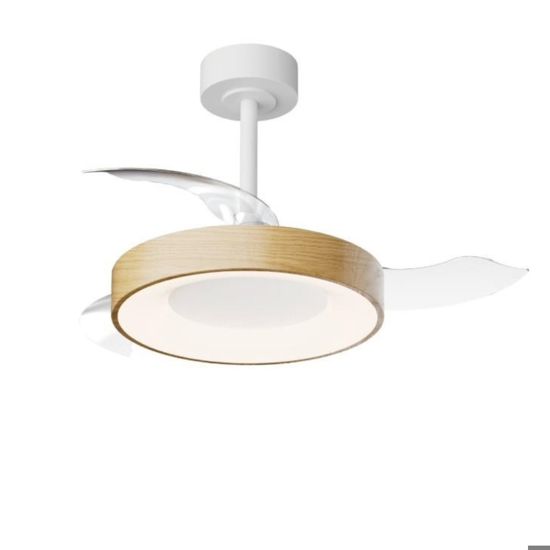 Plafoniera con ventilatore da soffitto luce led bianco e legno 13mq