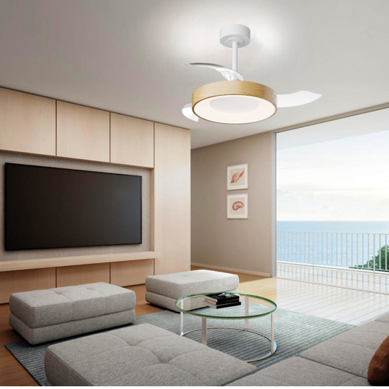 Plafoniera con ventilatore da soffitto luce led bianco e legno 13mq