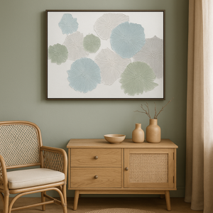 Quadro astratto fiori colorati 90x120 cm cornice nera e argento