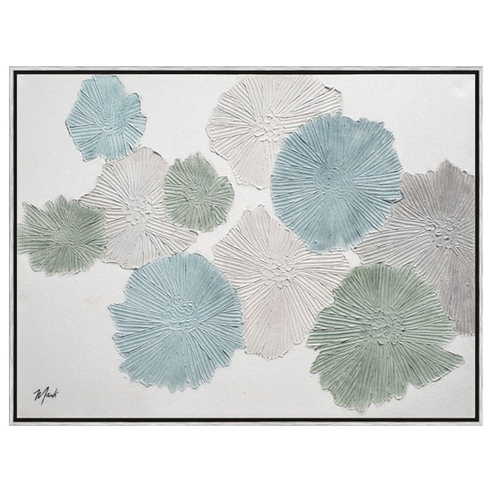 Quadro astratto fiori colorati 90x120 cm cornice nera e argento