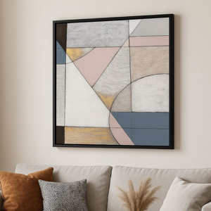 Quadro astratto 100x100 cm cornice legno nero per salotto
