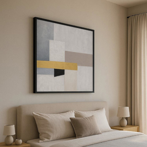 Quadro astratto quadrato 100x100 cm cornice nera dipinto a mano