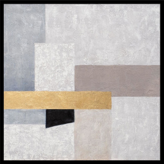 Quadro astratto quadrato 100x100 cm cornice nera dipinto a mano