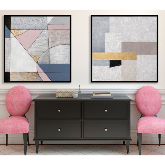 Quadro astratto quadrato 100x100 cm cornice nera dipinto a mano