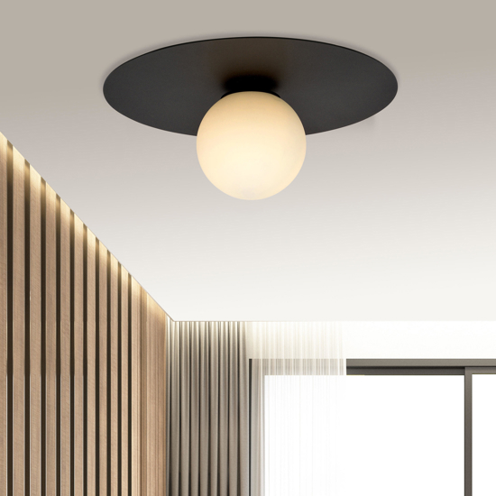 Plafoniera nera sfera vetro bianco moderna fp